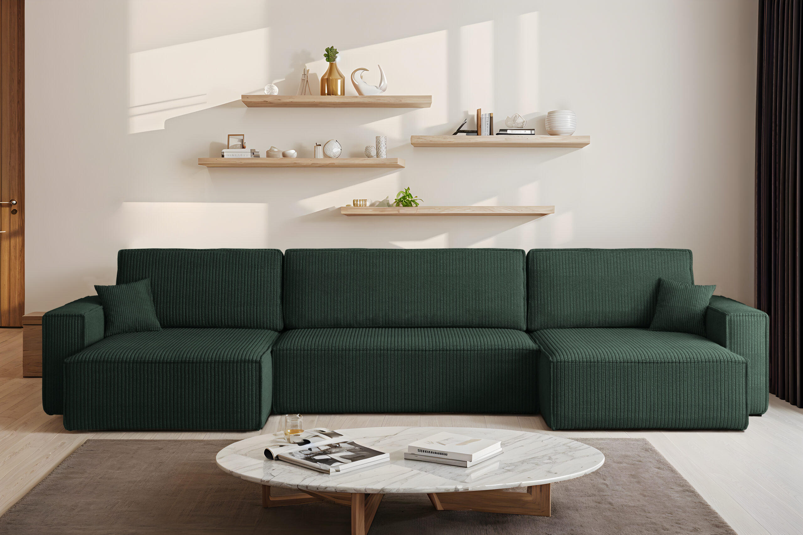 ECKSOFA Mit Schlaffunktion Und Bettkasten BEST U XL Stoff Poso Grün - Grün, Holz (142/372cm) - Kaiser Möbel