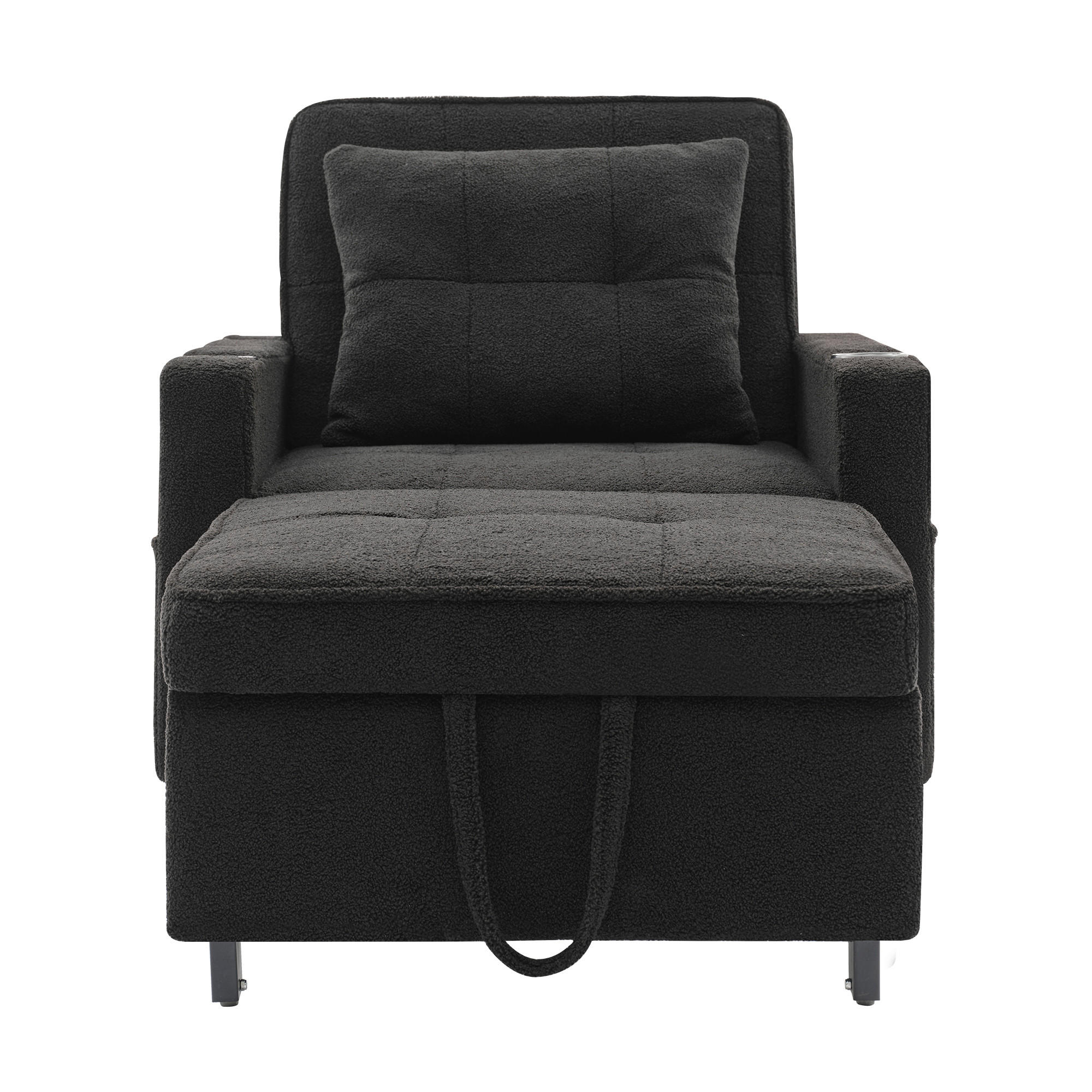 SCHLAFSESSEL DE-35012 3-in-1 mit USB und Getränkehaltern Schwarz - Schwarz, Metall (87/84/74cm) - ComfortXL