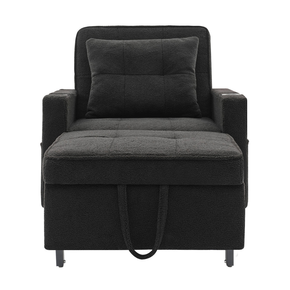 RELAXSESSEL 87/74/84 cm Schwarz mit Getränkehaltern und USB Anschluss - Schwarz, Textil (74/84/87cm) - Oxeza