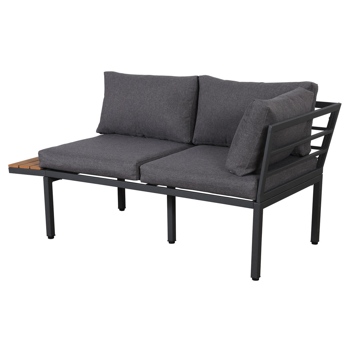 GARTENMÖBEL-SET mit Ecksofa, Beistelltisch und Couchtisch/Ottomane aus verzinktem Stahl und WPC, Grau/Schwarz - Grau, Metall - Redom