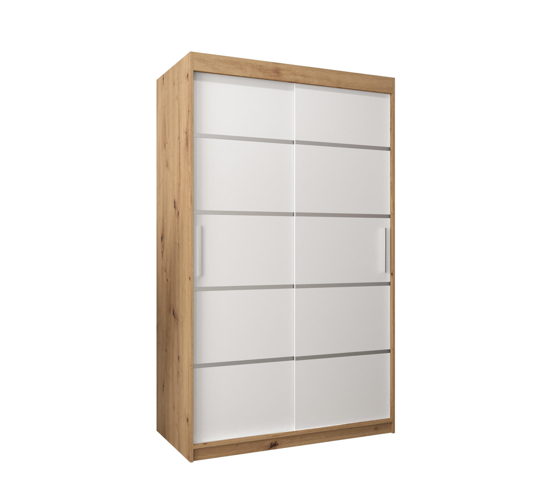 MÖBEL KRYSPOL SCHWEBETÜRENSCHRANK Eiche Artisan, Weiß, Silber 120cm × 62cm × 200cm