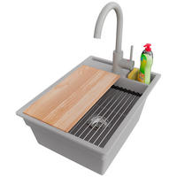 GRANITSPÜLE Oslo Pocket, 2-er set Grau 38/53 cm 1 Becken + Küchenarmatur 32/20 cm + Ablauf-Set + Küchenzubehörset ab 40er Unterschrank - Chromfarben/Beige, Kunststoff (38/20/53cm) - Primagran