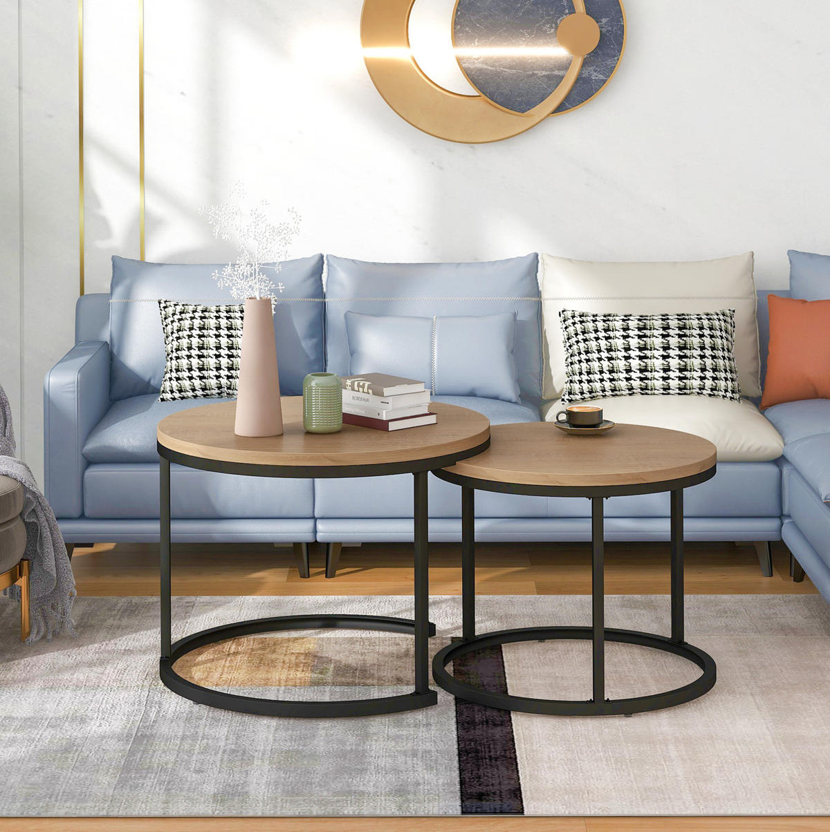 COUCHTISCH-SET aus MDF 50x70,5 cm und 45,5x44 cm Eichefarben, nestbar mit Metallgestell und pflegeleichter Oberfläche - Naturfarben, Holzwerkstoff (70.5/70.5/50cm) - Modfu