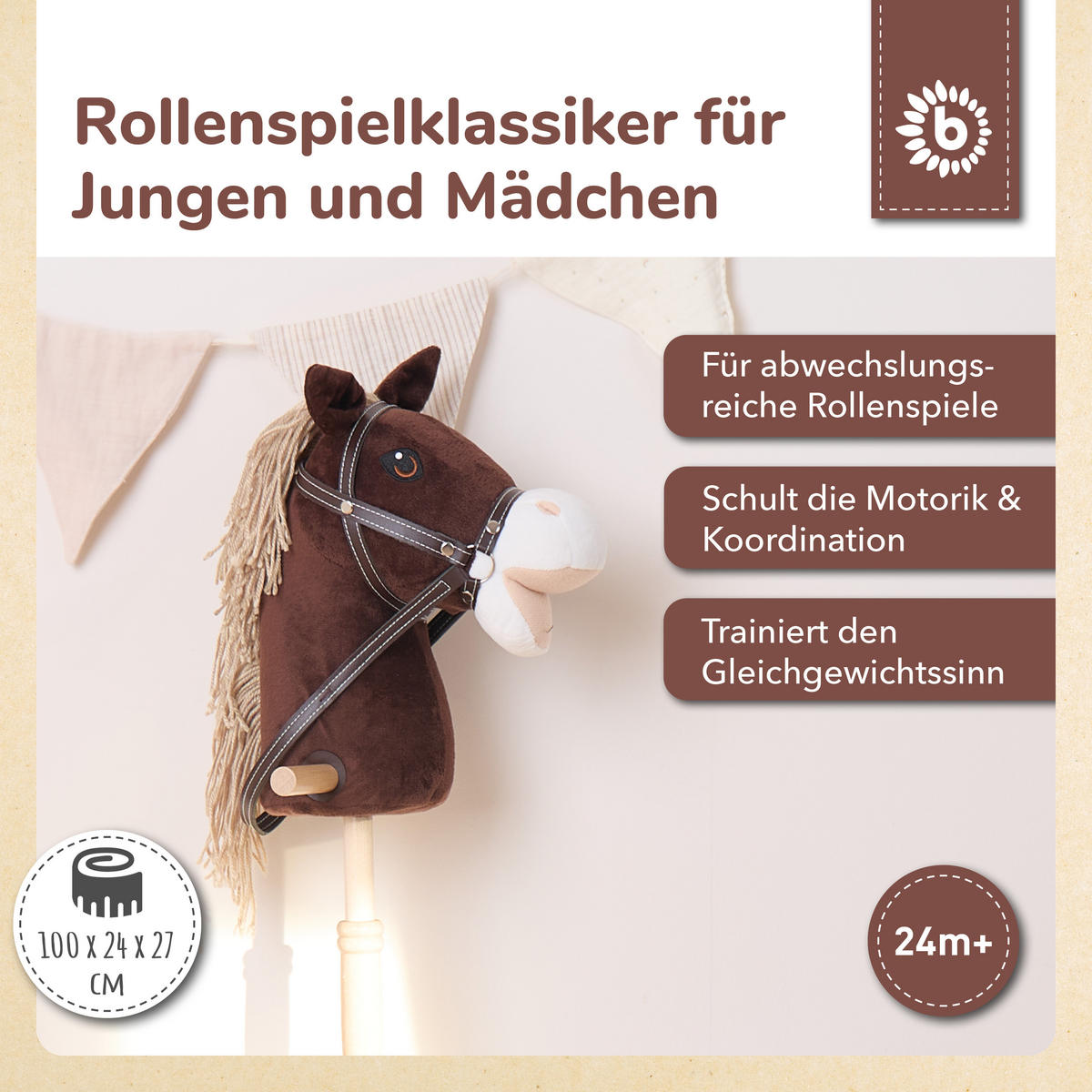 STECKENPFERD Kinder Coco aus Holz - Braun, Textil (24/100cm) - Bieco Spielwaren