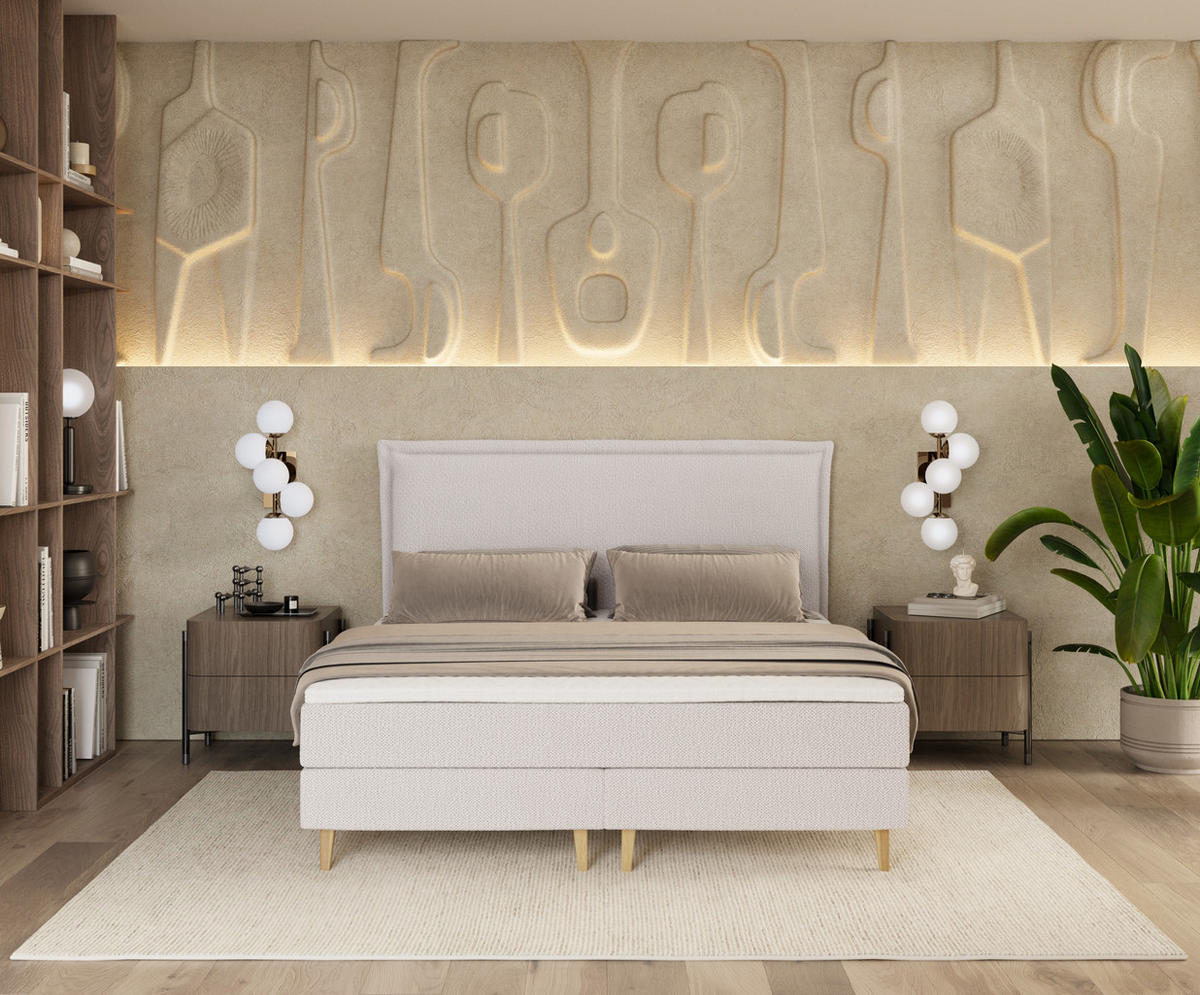 KONTINENTALBETT Calma Creme 120/200 cm mit Matratze und Topper - Creme/Naturfarben, Holz/Holzwerkstoff (120/200cm) - Maison de Reve