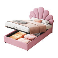 POLSTERBETT 90/200 cm Rosa mit geblümtem Kopfteil und hydraulischem Stauraum aus Samt - Rosa, Textil (90/200cm) - OKWISH