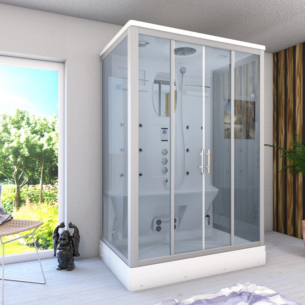 ACQUAVAPORE Dampfdusche Sauna Dusche Duschkabine D27-TH-EA 140x90 cm OHNE 2K Scheiben Versiegelung - Weiß, Glas/Kunststoff (140/90/215cm) - AcquaVapore by Sandra Jentho