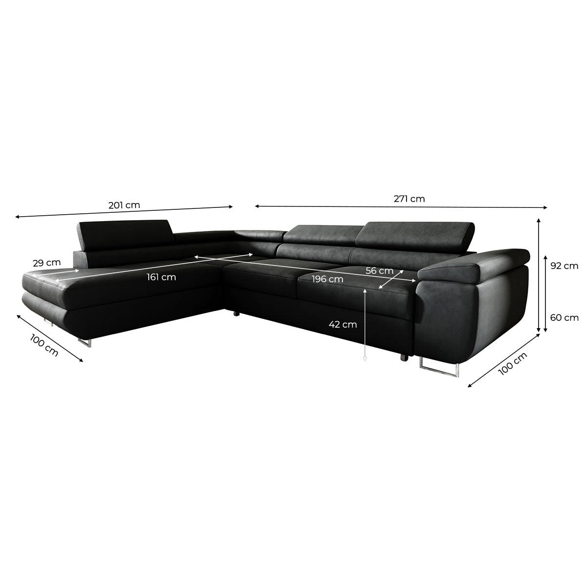 ECKSOFA Lyam 4 Sitzplätze Schwarz - Schwarz, Textil (271/201cm) - Petits-meubles