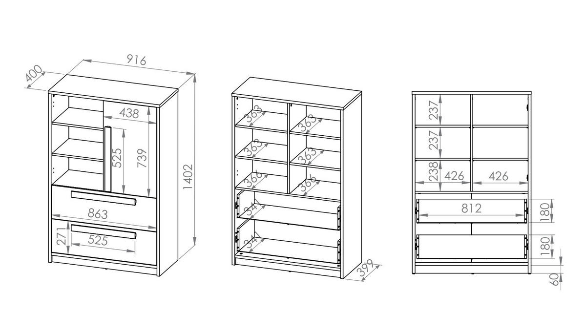 HIGHBOARD Drop Fjord Buche / weiß / grau - Multicolor/Braun, Holz/Holzwerkstoff (92/140/40cm) - Feldmann-Wohnen