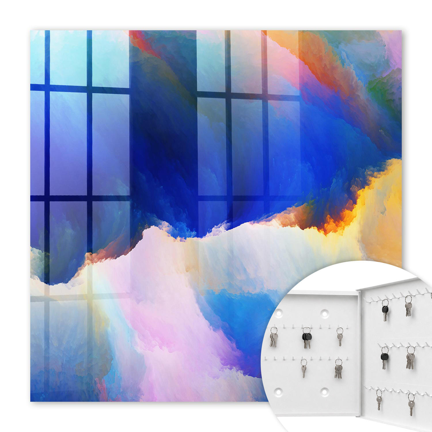 SCHLÜSSELBOX Weiß 30x30 cm – Türöffnung nach rechts - Farbexplosion - Blau, Metall (30/30/5cm) - TULUP