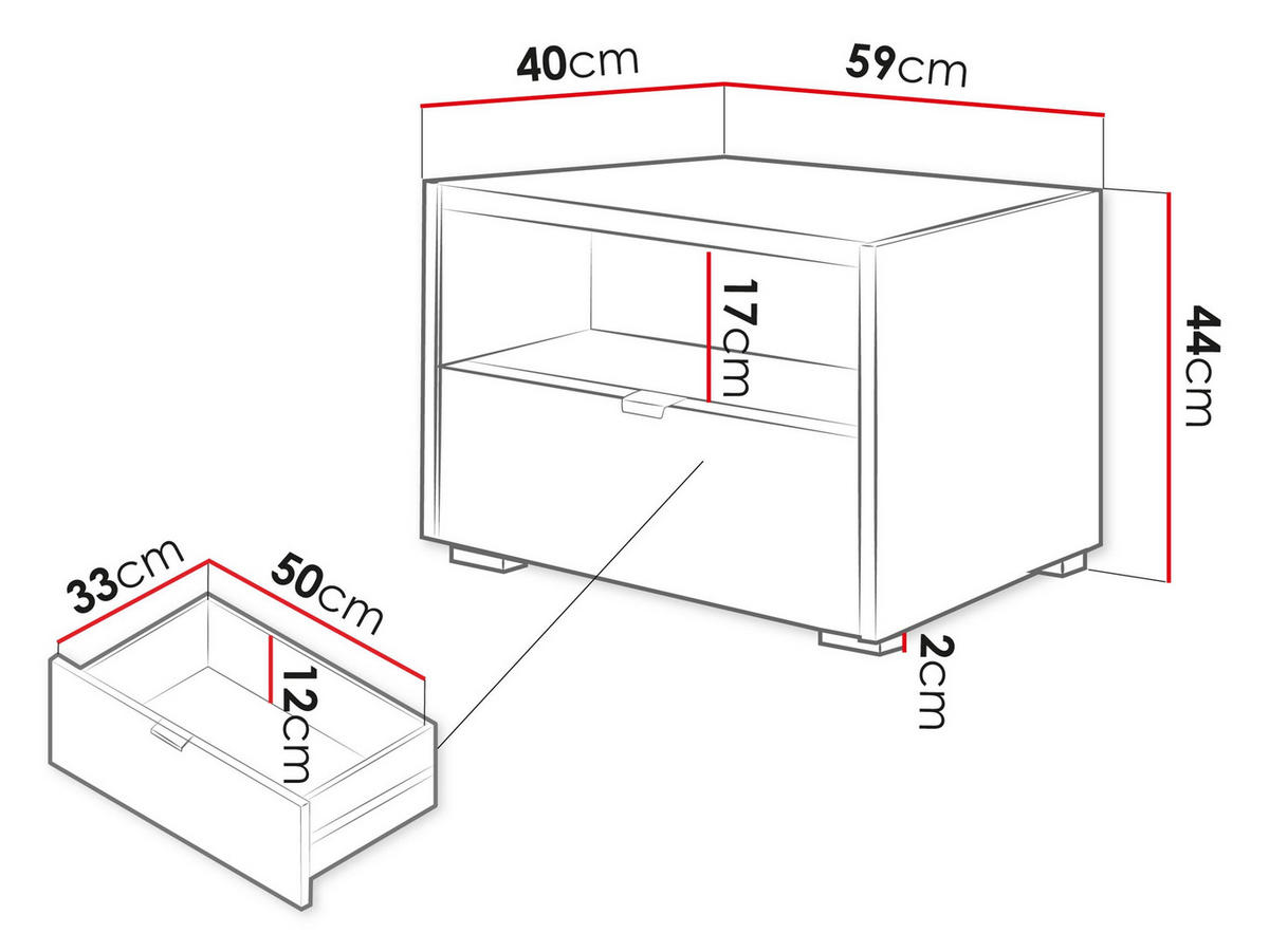 NACHTTISCH Cyliza 1SZ - Eichefarben/Graphitfarben, Holzwerkstoff/Kunststoff (59/44/40cm) - MIRJAN24