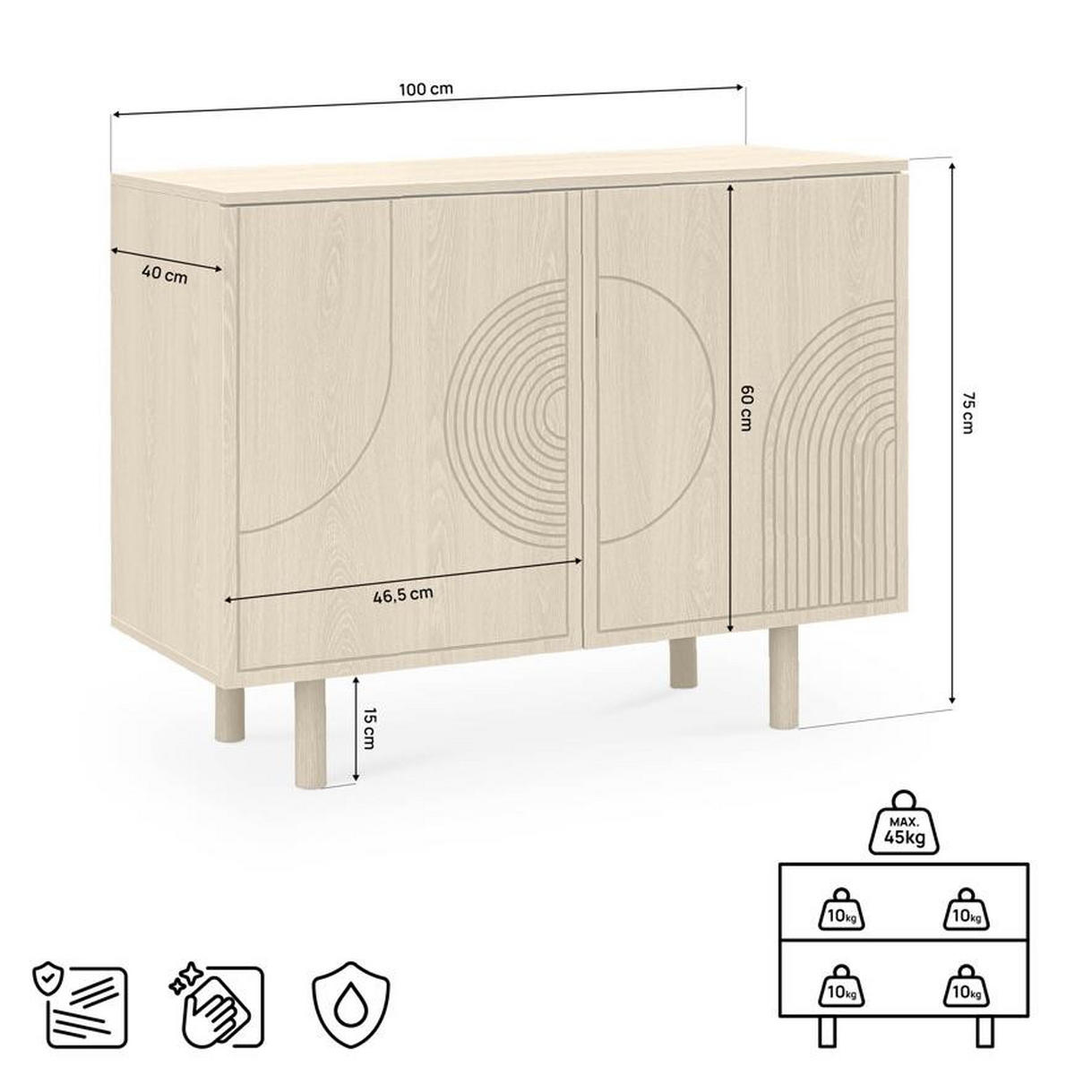SIDEBOARD 100cm Saskia 2 Türen Eichenholz-Finish Skandinavisches - Beige, Holz/Metall (100/77/40cm) - Sicaan