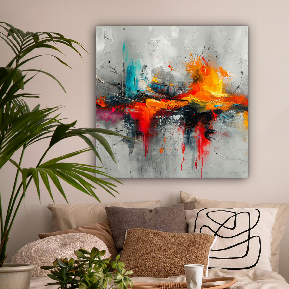 LEINWANDBILD Moderne Kunst - Orange - Grau - Abstrakt 90x90 cm - Hellgrau, Textil (90/90cm) - MuchoWow
