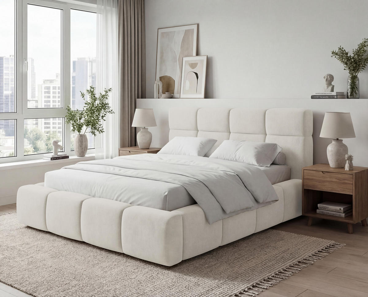 POLSTERBETT 180x200 cm Oslo mit Lattenrost, Bettkasten, Samtstoff, Creme - Creme, Holz/Textil (180/200cm) - Emporius