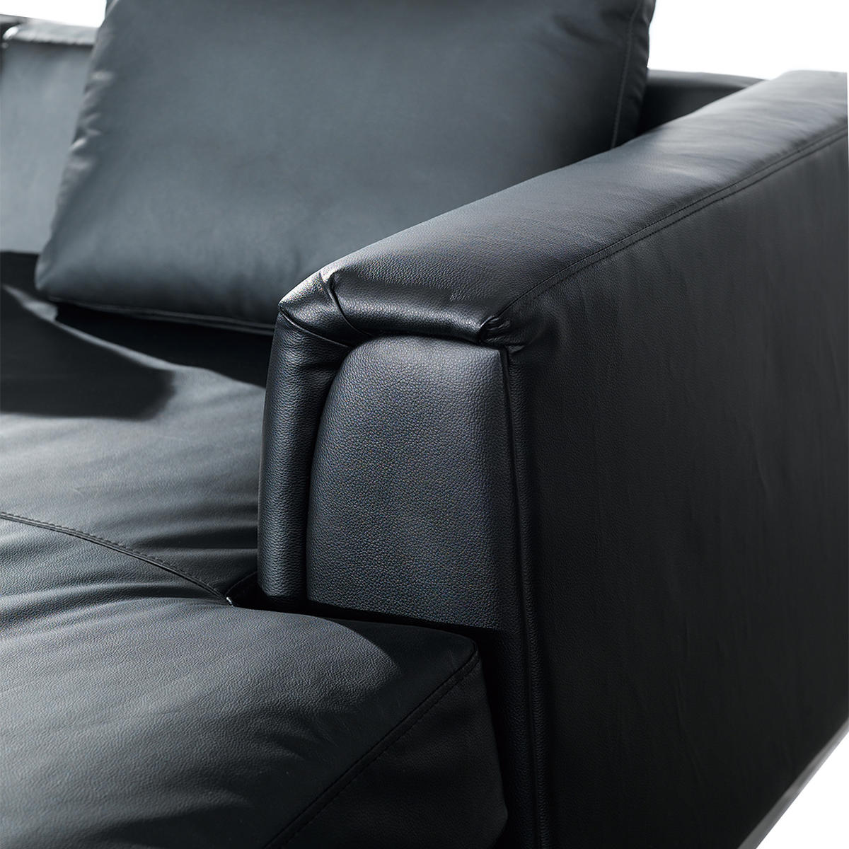 ECKSOFA rechtsseitig mit Ottomane Leder Schwarz Oslo - Schwarz, Leder/Fell (270/151cm) - Beliani