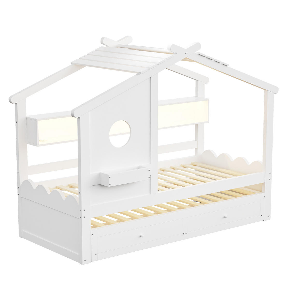 KINDERBETT 90/200 cm & 90/190 cm in Weiß mit 2 Schubladen, LED und USB - Weiß, Holz/Holzwerkstoff (90/200cm) - WISHDOR