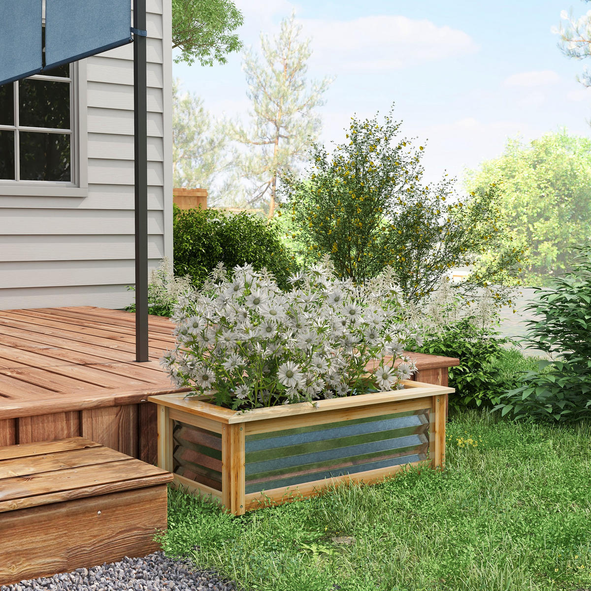 PFLANZENBEET, Kräuterbeet für Garten, Balkon, Natur, 90 x 45 x 30 cm - Naturfarben, Metall (45/30/90cm) - Outsunny