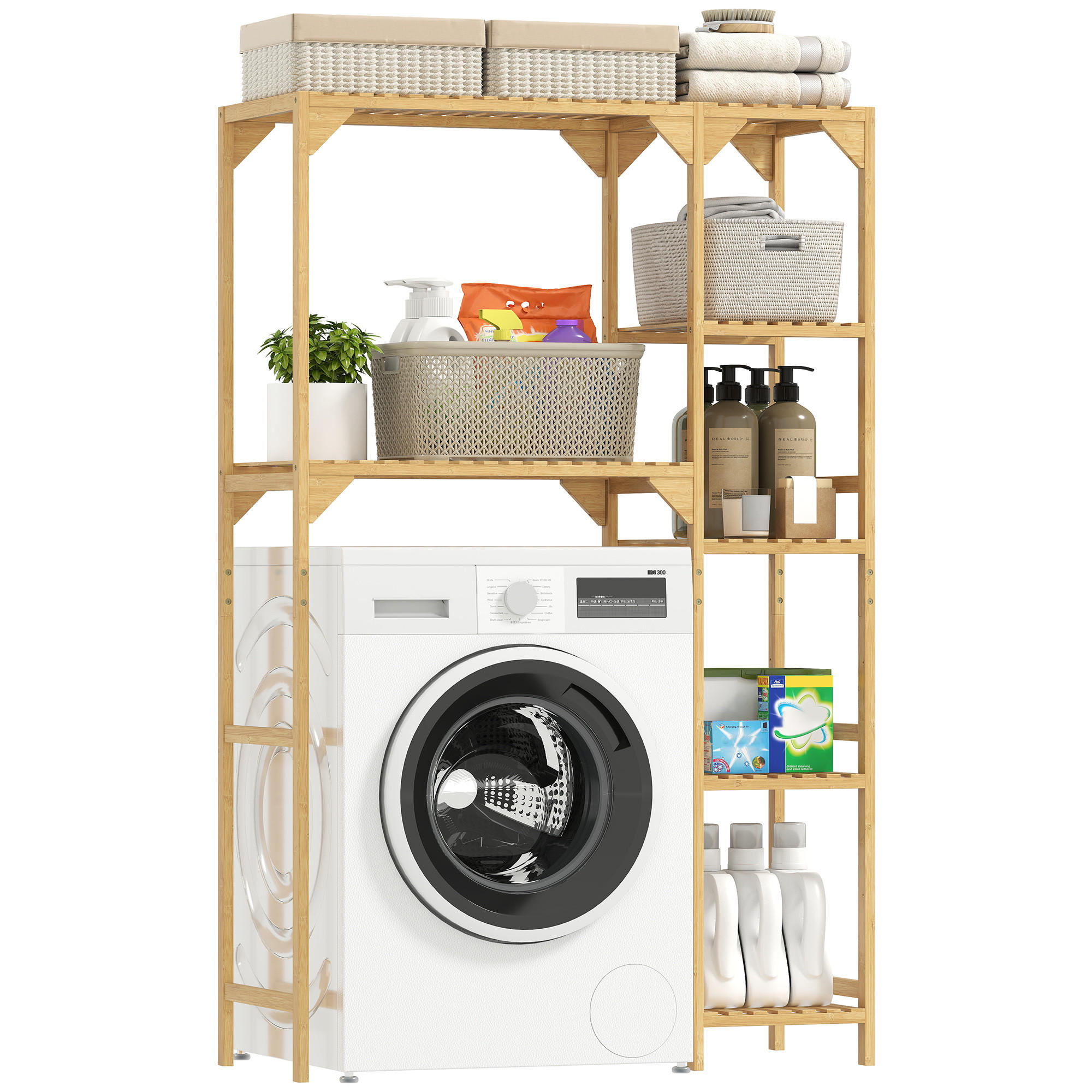 WASCHMASCHINENREGAL DE-10497 7 Ablagen, verstellbar Bambus - Naturfarben, Naturmaterialien (40/157/100cm) - ComfortXL