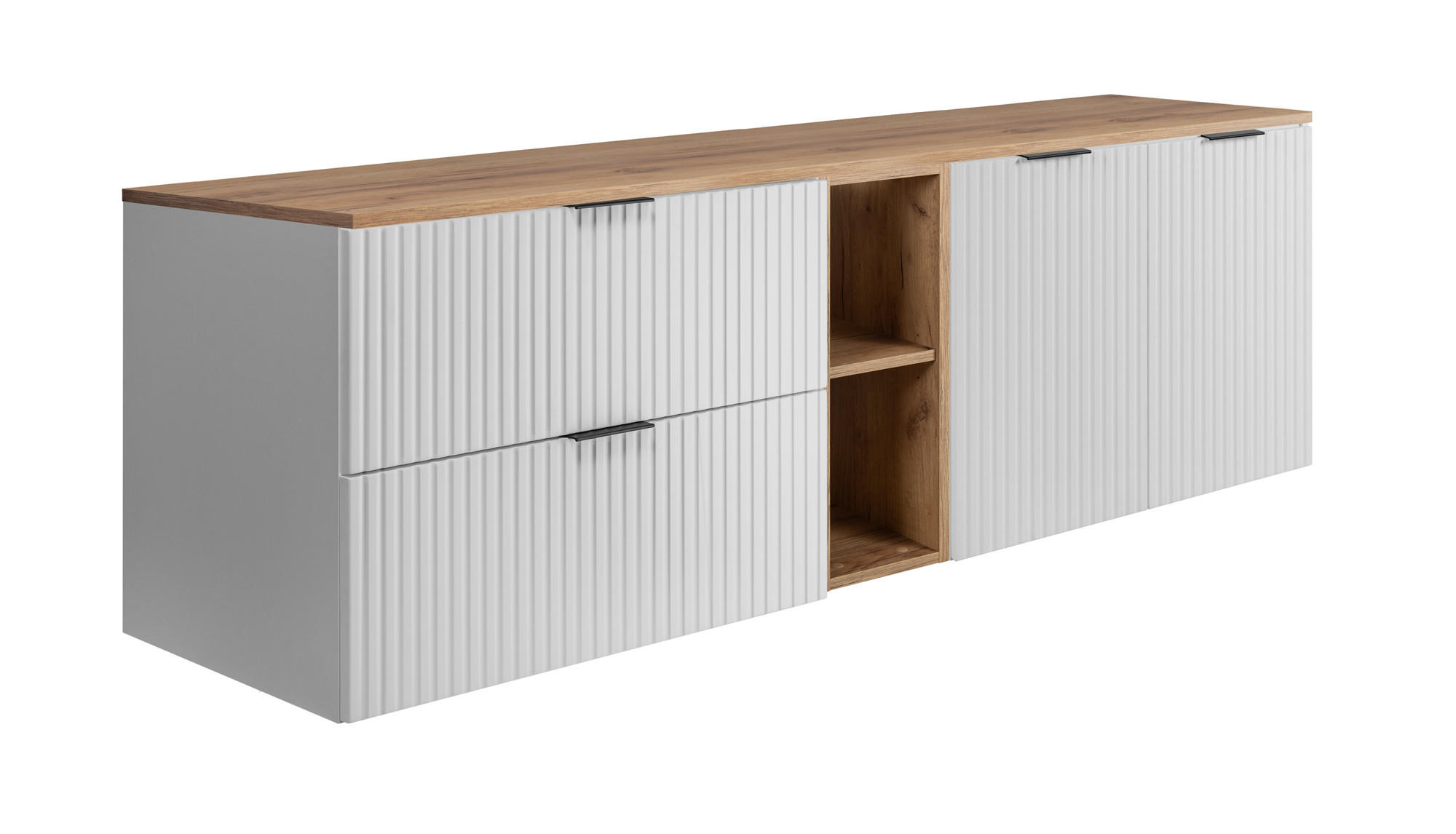 BADEZIMMER-SET, 57×46×180 cm, Weiß / Eiche Craft, schwarzer Griff - Weiß, Holzwerkstoff (180/57/46cm) - 3XE LIVING