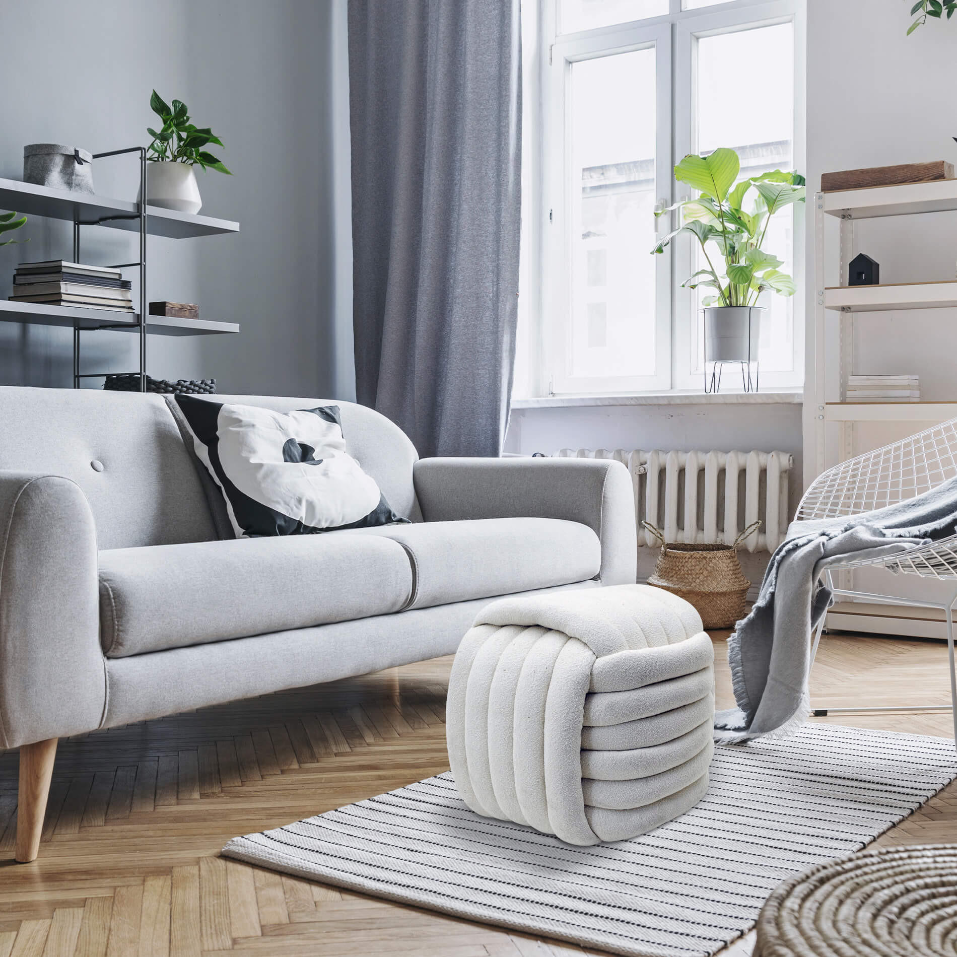 POUF Weiß 50/50/45 cm - Weiß, Textil (50/45/50cm) - Mobili Rebecca