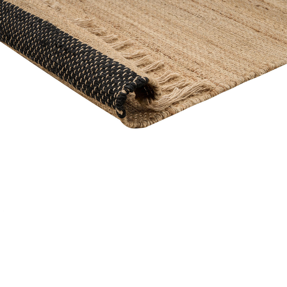 KOBEREC pletený Béžový 160/230 cm Ericek - černá/béžová, přírodní materiály (160/230cm) - Beliani