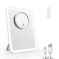 KOSMETIKSPIEGEL mit Licht & abnehmbarem Extraspiegel, Weiß, 23,3/18 cm - Weiß, Glas (23.3/23.3/18cm) - EMKE