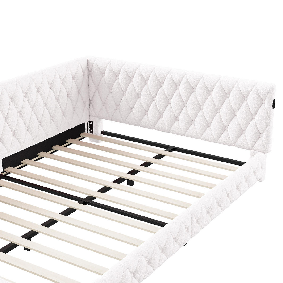 POLSTERBETT 140x200 cm LED USB Teddy Stoff beige - Beige, Holz (140/200cm) - LEBENLANG