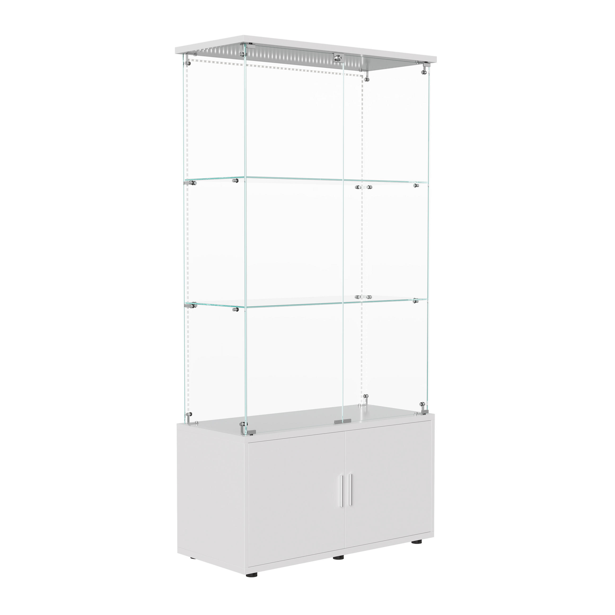 GLASVITRINE 164x78,5x35 cm 4 Türen 6 Einlegeböden LED weiß - Weiß, Holz (78.5/164/35cm) - LEBENLANG