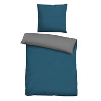 BETTWÄSCHE-GARNITUR Linon UNI cobalt-blau, 135x200 cm + 80x80 cm - Blau, Textil (135/200cm) - biberna