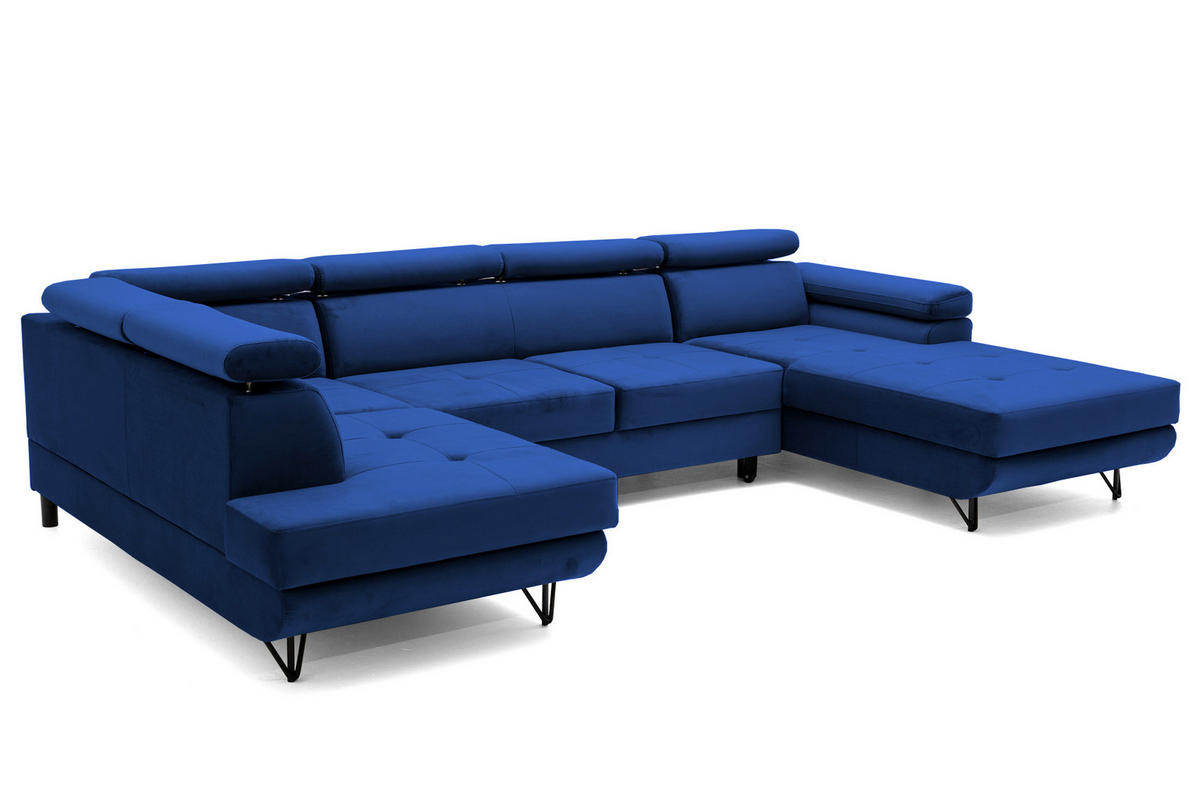 ECKSOFA U-Form JUNIOR U Links mit Schlaffunktion 128x254 Velours Blau - Blau/Schwarz, Holz/Textil (323/90/184cm) - Muffo