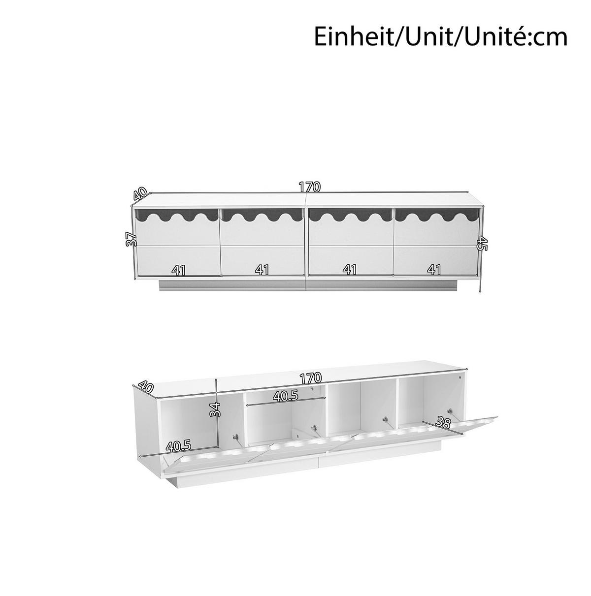 TV-ELEMENT mit 4 Türen 170 x 40 x 45 cm Weiß MDF/Spanplatte - Weiß, Holzwerkstoff (45/40/170cm) - Beauniv