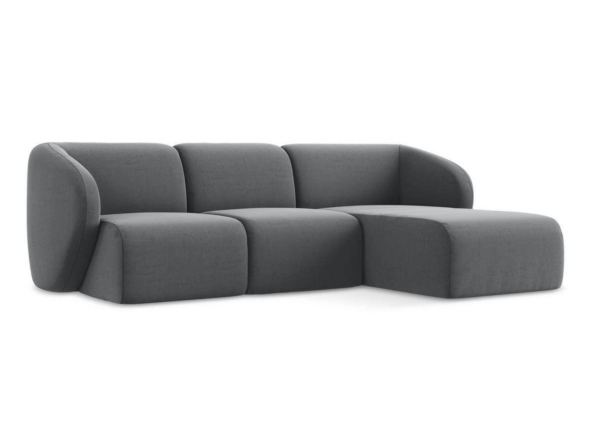 ECKSOFA Rechts Samt Stoff Grau - Edelstahlfarben/Schwarz, Holzwerkstoff/Kunststoff (248/166cm) - Makamii