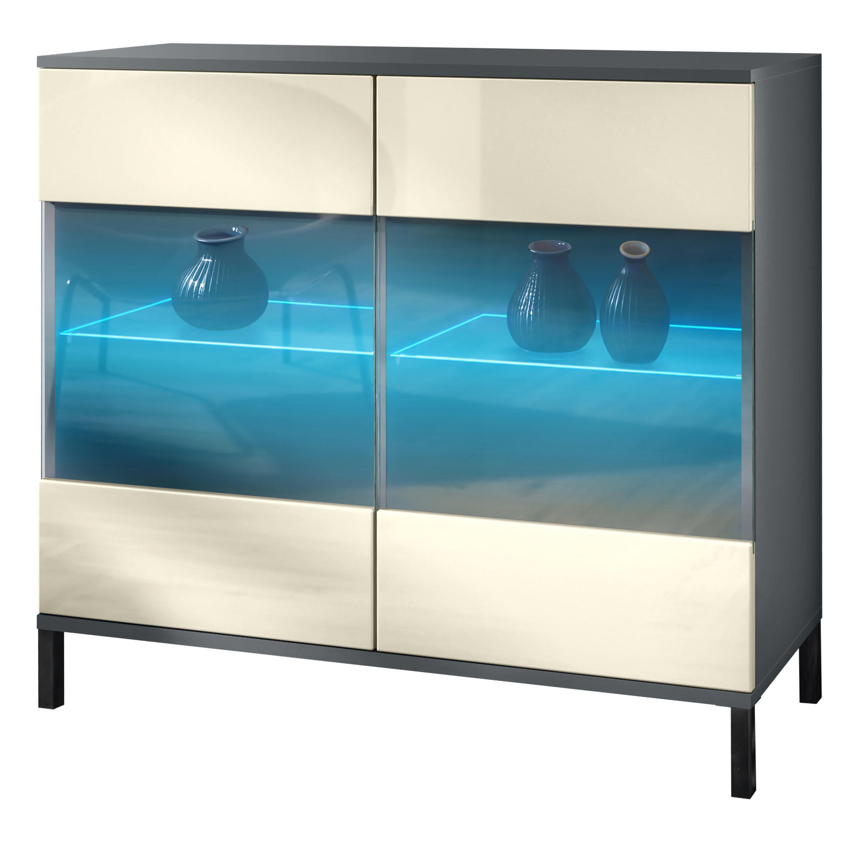 KOMMODE Bari Creme Hochglanz - Creme, Holzwerkstoff (92.5/83.5/35cm) - Vladon
