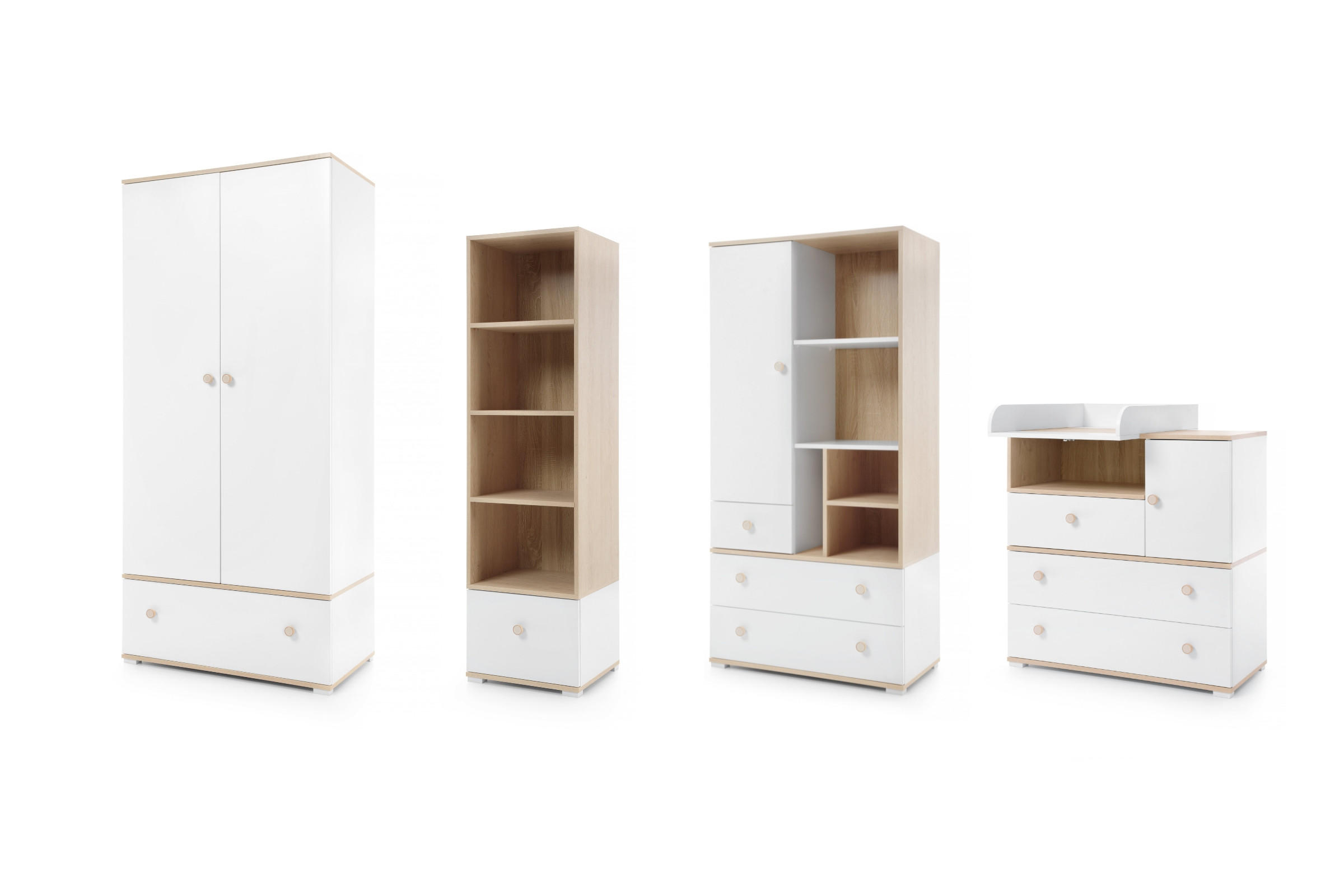 BABYZIMMER-SET OKTAVIA 5-teilig in Weiß Matt / Eiche - Eichefarben/Weiß, Holzwerkstoff (305/195/72cm) - Deine Möbel 24