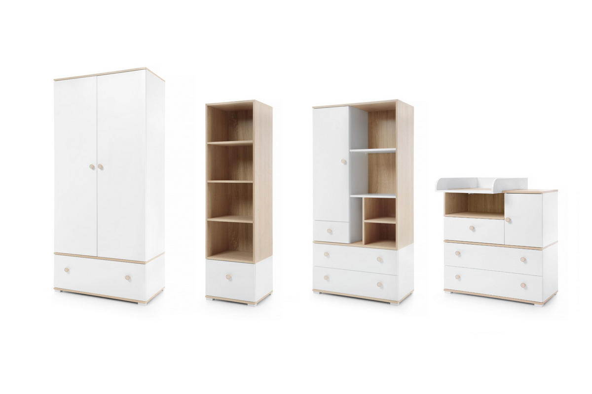 BABYZIMMER-SET OKTAVIA 5-teilig in Weiß Matt / Eiche - Eichefarben/Weiß, Holzwerkstoff (305/195/72cm) - Deine Möbel 24