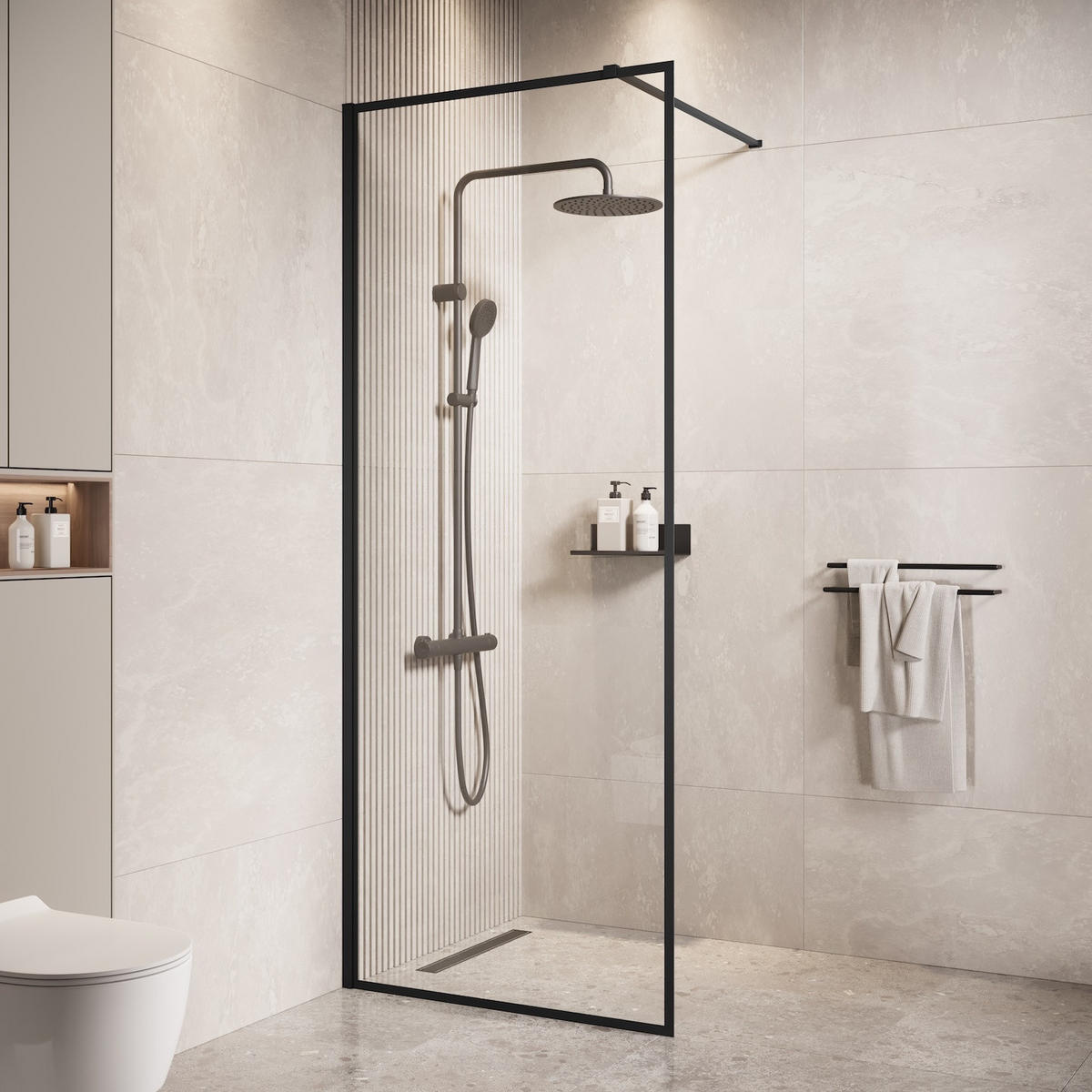 DUSCHWAND Georgia - 50 x 200 cm - Schwarz - Walk-In Duschabtrennung aus Sicherheitsglas - Schwarz, Glas (50/200cm) - Badplaats