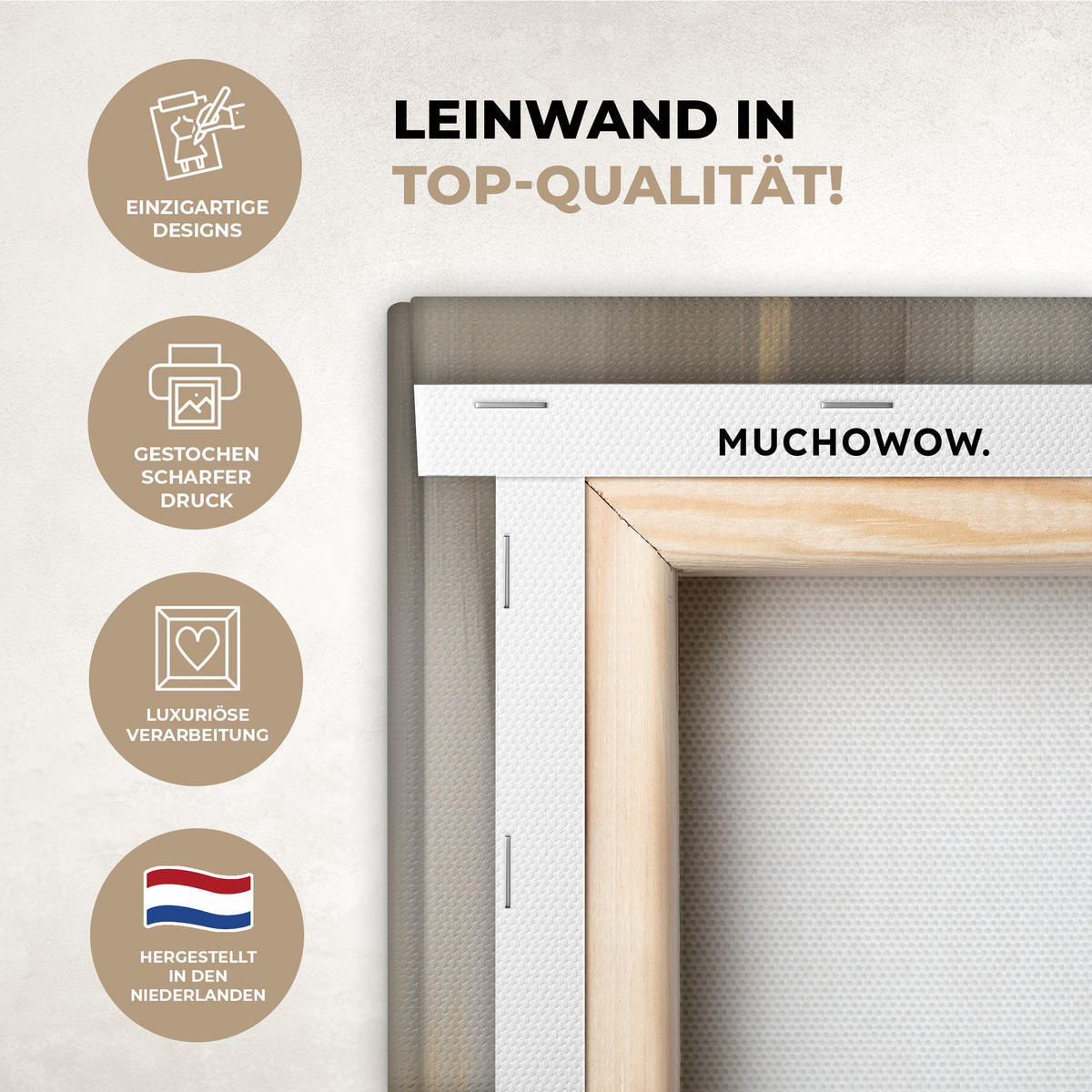 LEINWANDBILD Gemälde - Baum - Abstrakt - Blätter Wohnzimmer Groß 120x80 cm - Beige, Textil (120/80cm) - MuchoWow