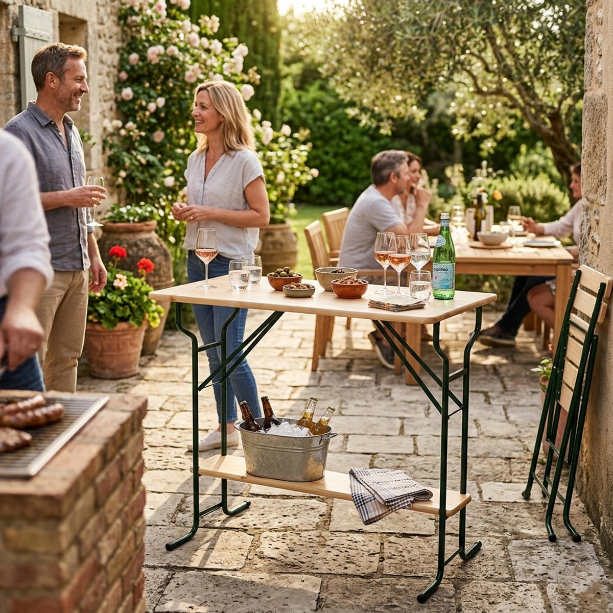 STEHTISCH Mino - 113cm klappbar, Bistrotisch Metall + Holz lackiert, Bartsich mit Fuss-Stütze - Braun, Metall (70/113/110cm) - TPFGarden