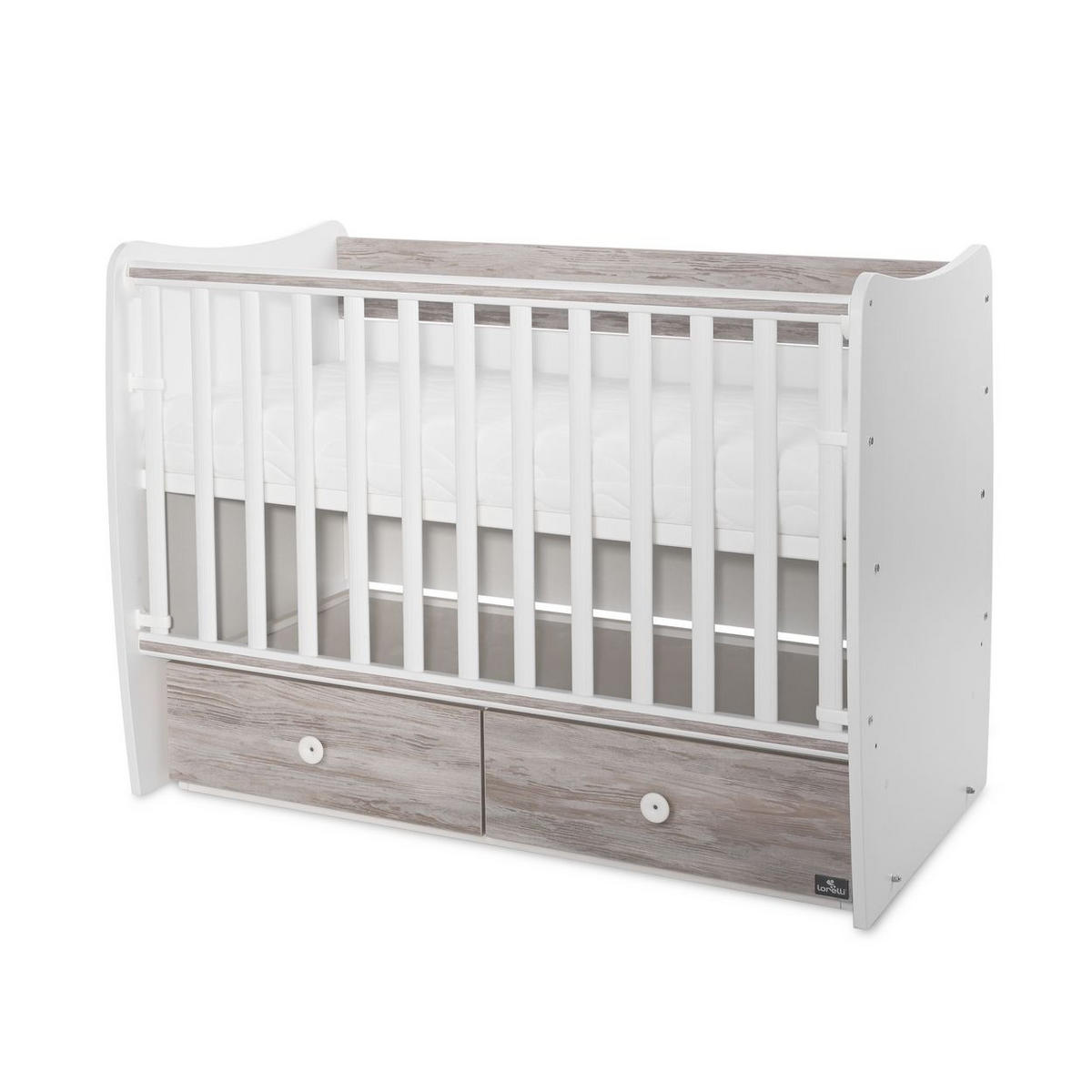 BABYBETT MATRIX NEW 120 x 60 cm dunkelbraun 120 x 60 cm, Schaukelfunktion, 2 Schubladen, 2 Ebenen, Schlupfsprossen - Braun, Holzwerkstoff (60/120cm) - Lorelli