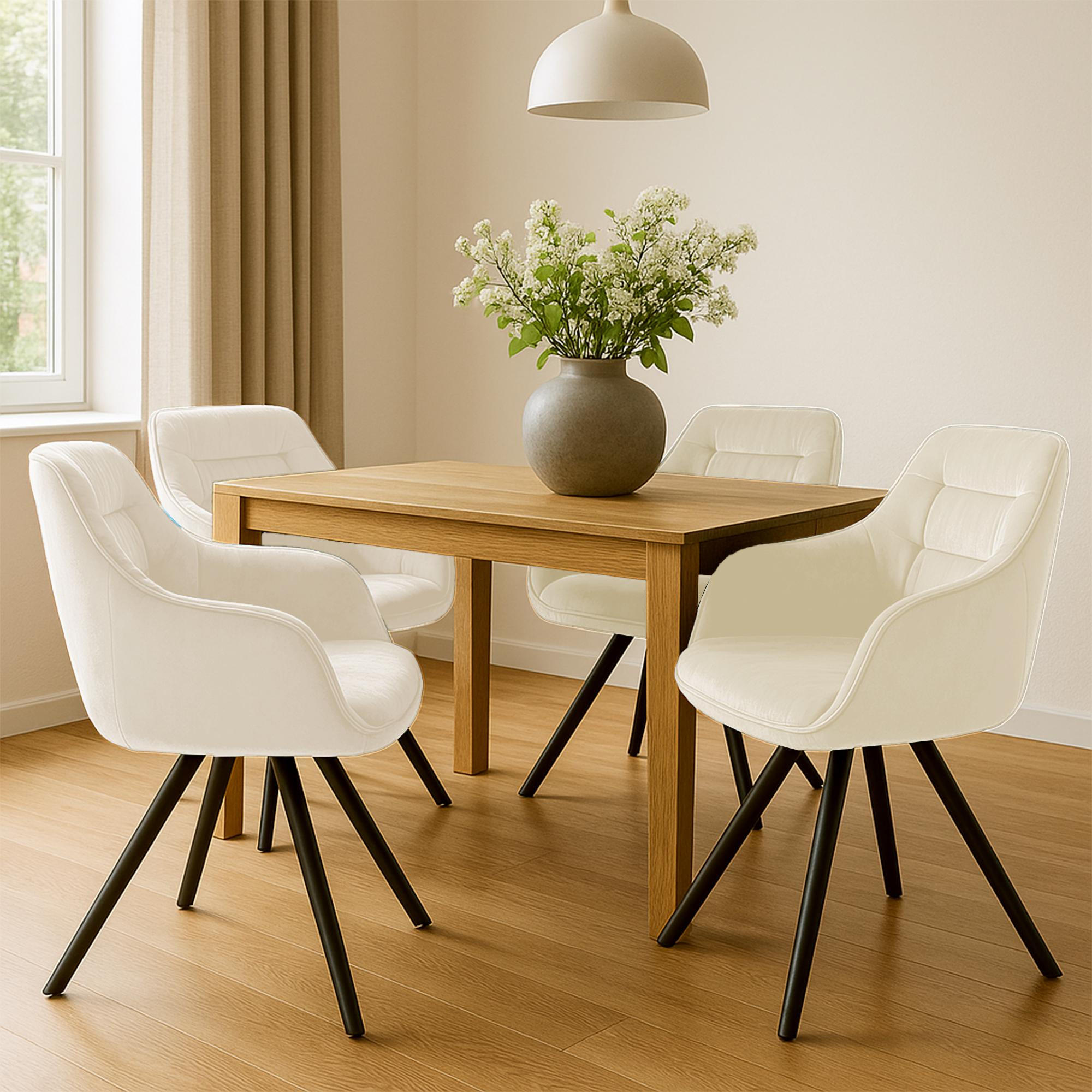 ARMLEHNENSTUHL Samt creme - Creme/Schwarz, Textil/Metall (57/90/63cm) - CLP