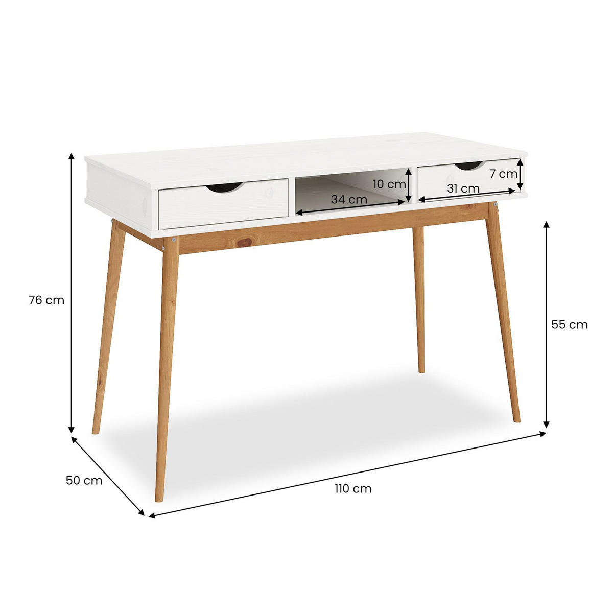 SCHREIBTISCH STEFANO weiß/Eiche - Eichefarben/Weiß, Holz (50/110/75cm) - IDIMEX