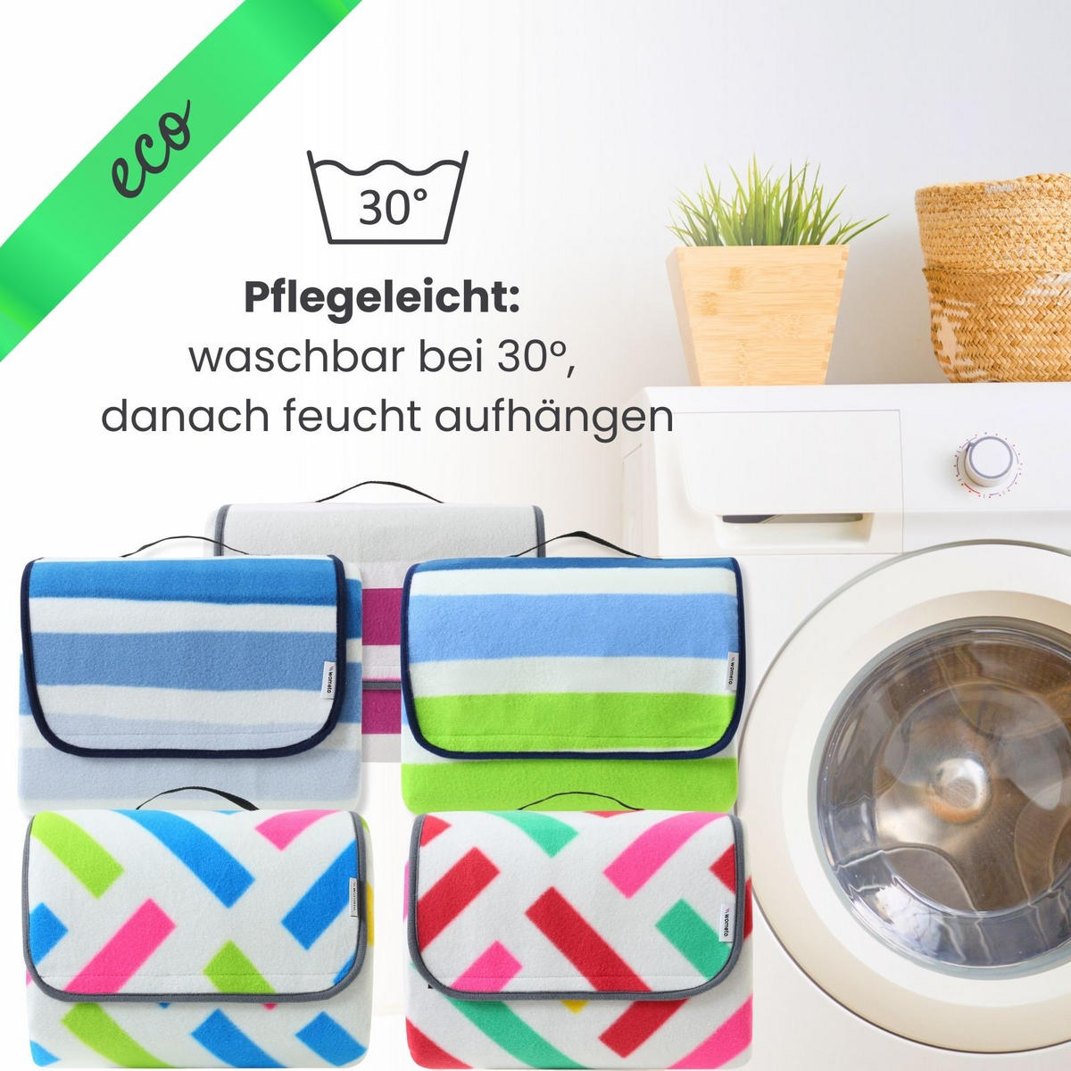 PICKNICKDECKE XXL 200x200 ecoline 100% recyceltes Fleece Grafik blau - Blau/Pink, Textil (200/200cm) - wometo