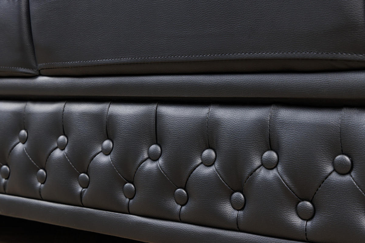 3-SITZER SOFA CHESTERFIELD Kunstleder Schwarz 205 cm - Dunkelbraun/Schwarz, Holz/Textil (205/73/85cm) - riess-ambiente
