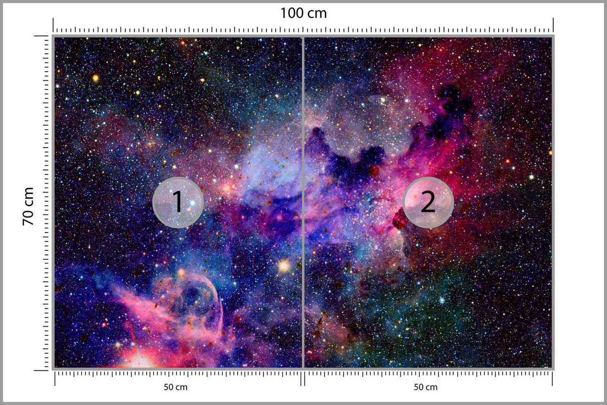 FOTOTAPETE für Jugendzimmer Bunte Sternennebel Kosmos Galaxie 100x70 - Violett/Schwarz, Papier (100/70cm) - Muralo