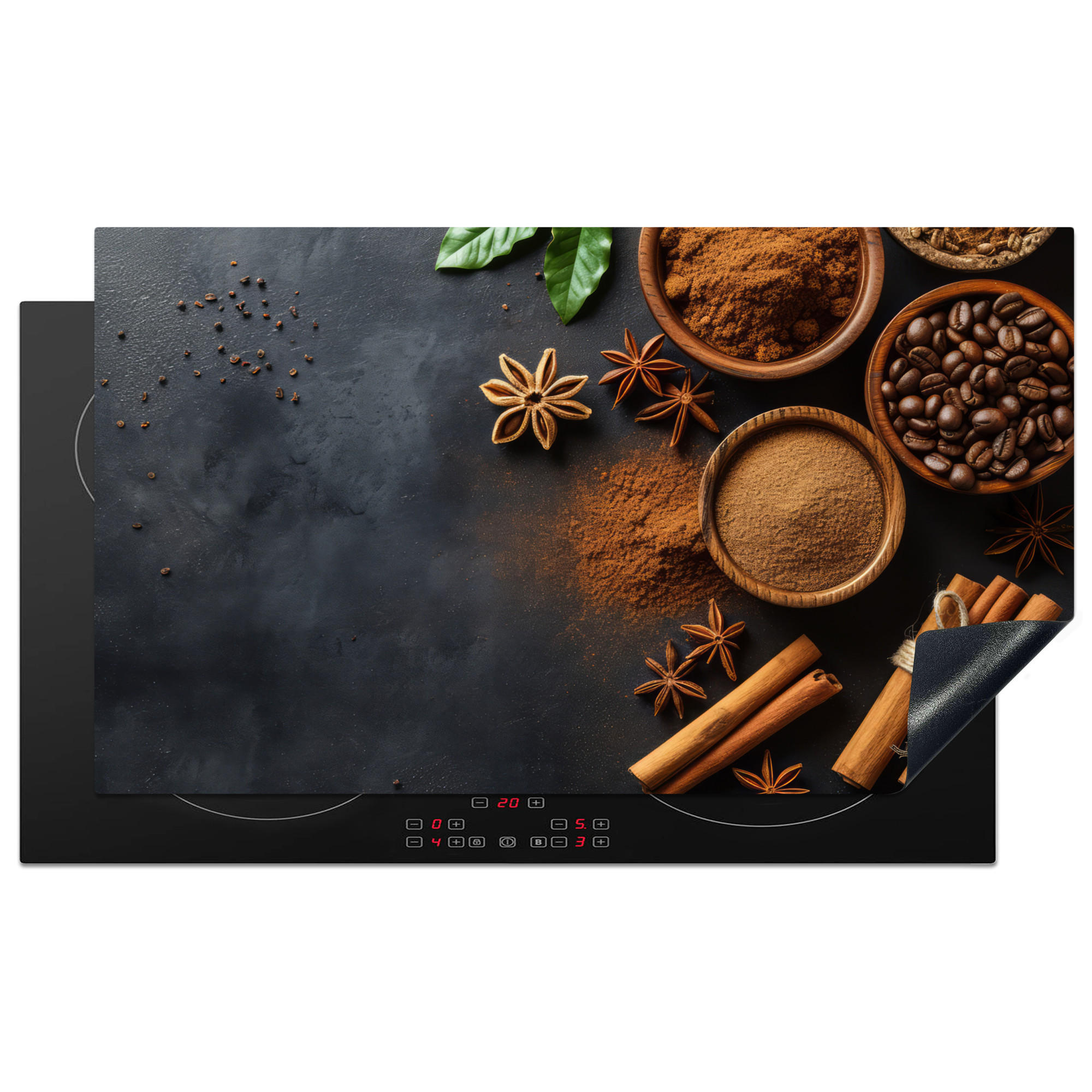 HERDABDECKPLATTE Zimt - Beton - Kaffee - Zimtstangen - Gewürze 90x52 cm - Mokka, Kunststoff (90/0.2/52cm) - MuchoWow