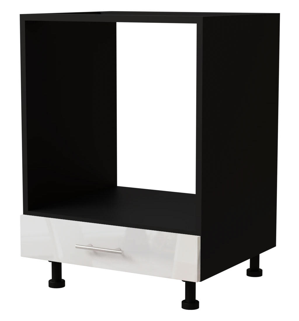 Feldmann-Wohnen Herdumbauschrank Weiß Hochglanz, Schwarz 60x82x50 cm