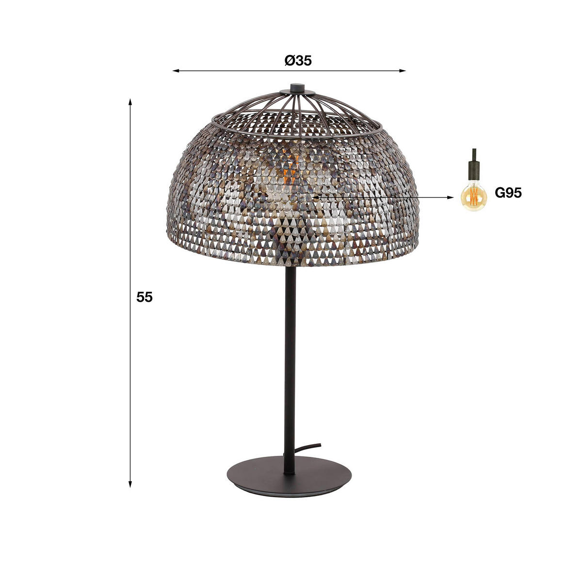 TISCHLEUCHTE Armor Schwarz 35/35/55 cm - Braun, Metall (35/35/55cm) - Hoyz Collection