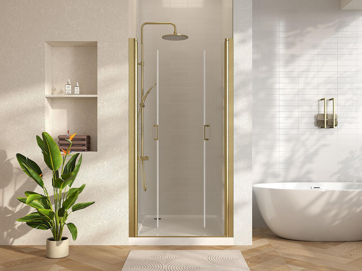 DUSCHTÜR - 80cm x 1.92cm - Aluminium - goldfarben - SARASOTA - Goldfarben, Metall (80/195cm) - Vente-Unique