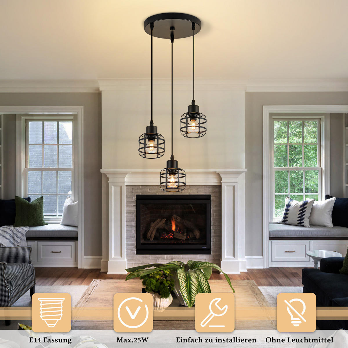 PENDELLEUCHTE Kingsley 24/24/140 cm - Schwarz, Metall (24/24/140cm) - ZMH