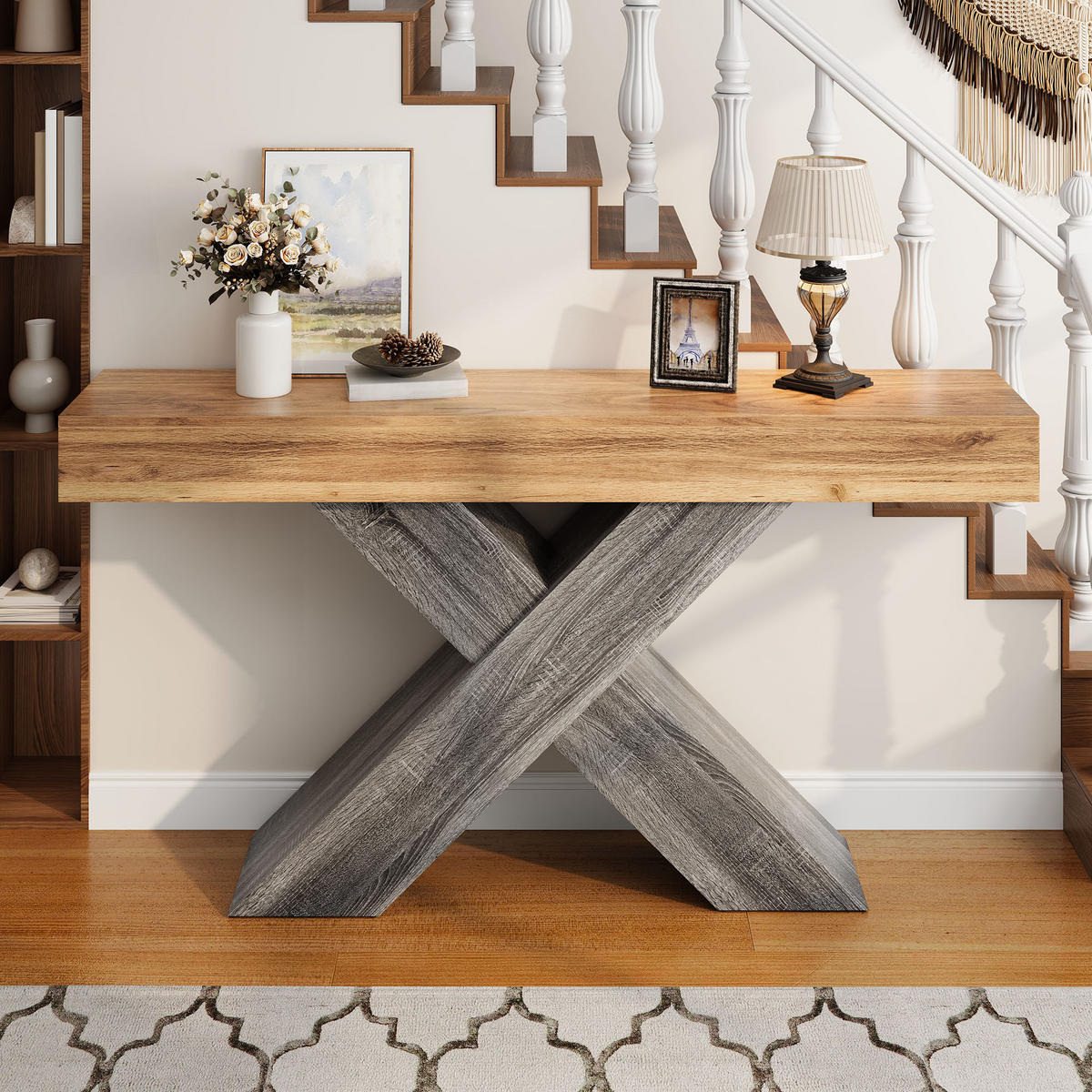 KONSOLENTISCH X Beine Holzoptik schmal - Naturfarben, Holzwerkstoff (30/140/80cm) - Fortuna Lai